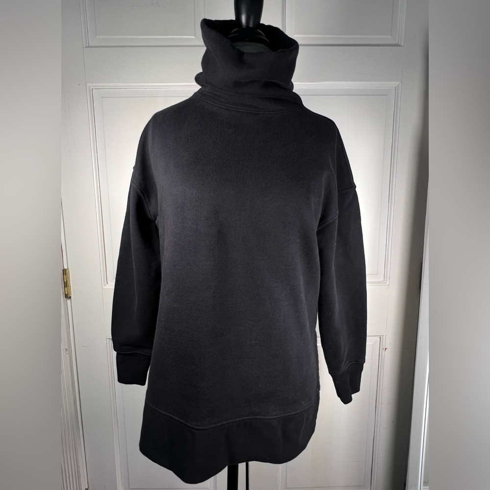 Athleta 24/7 Funnel Neck Sweatshirt Black Side Slits Inside Fleece Size Small - Picture 3 of 9